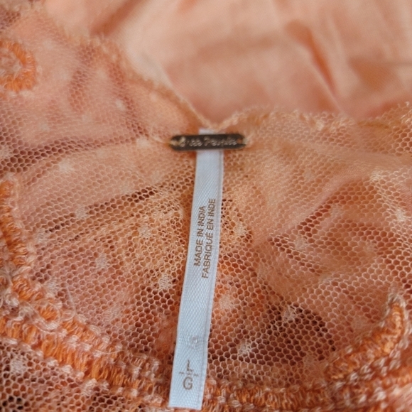 Free People Sz L Jojo Havana Top Long Sleeve Lace Pleats - Picture 7 of 11